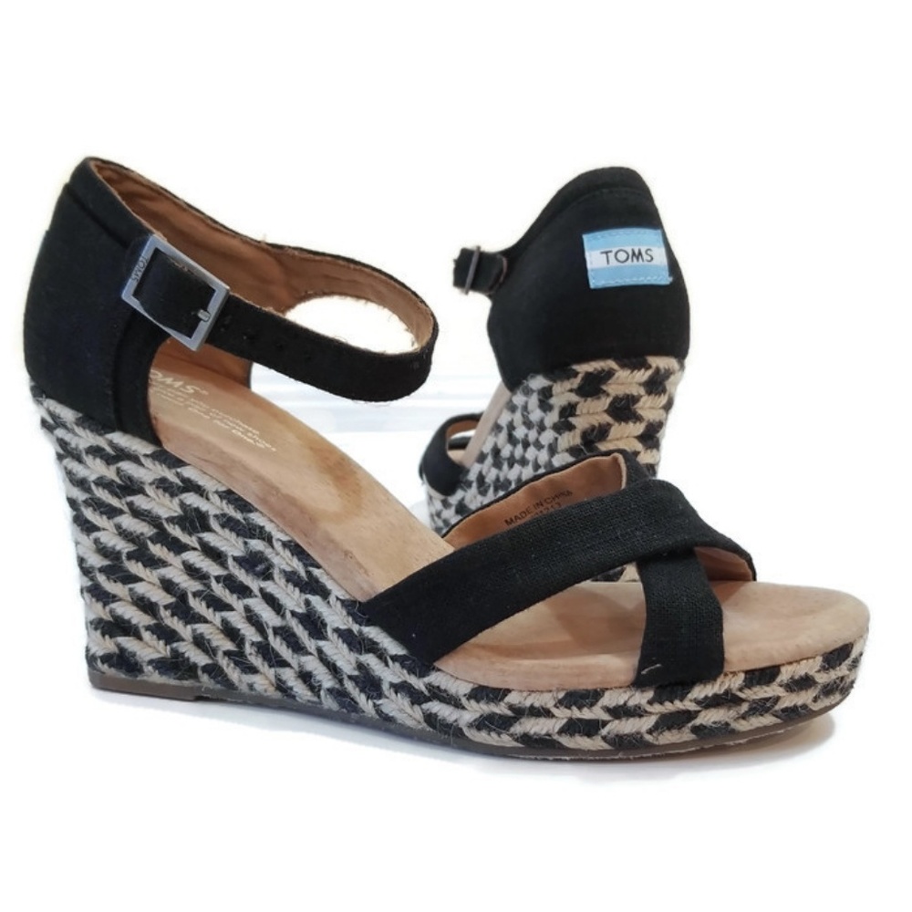TOMS Black Canvas Wedge Espadrilles Size 10